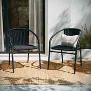 Flash Furniture Lila 2 Pack Black Rattan Indoor-Outdoor Restaurant Stack Chair 2-TLH-037-BK-GG